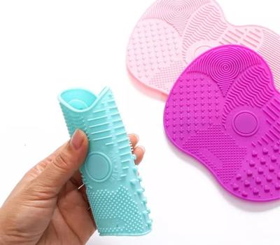 China Wholesale Quality SILICONE Portable Easy To Clean Non Slip Colorful Butterfly Shaped Silicone Makeup Brush Cleaning Mat With Sucke for sale