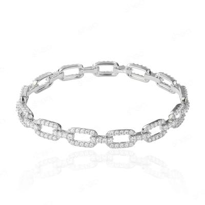 China CLASSIC Factory Outlet Wholesale Price 925 Silver 0.1ct Round Brilliant Cut Moissanite Oval Link Fine Jewelry Bracelet Women for sale