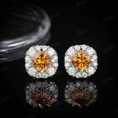 China HALO Factory Outlet Wholesale Price 925 Silver 1CT Cushion Round Cut Gemstone Moissanite VVS Halo Studs Earring Fine Jewelry Women for sale