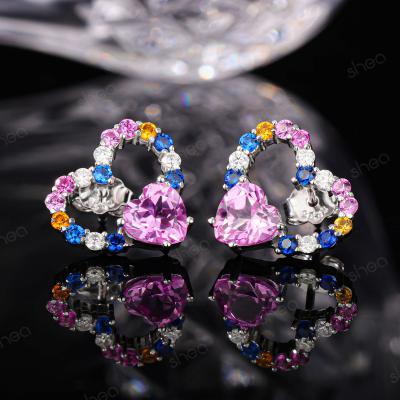 China CLASSIC Factory Outlet Wholesale Price 925 Silver 1CT Heart Round Cut Gemstone Moissanite Love Heart Studs Earrings Fine Jewelry Women for sale