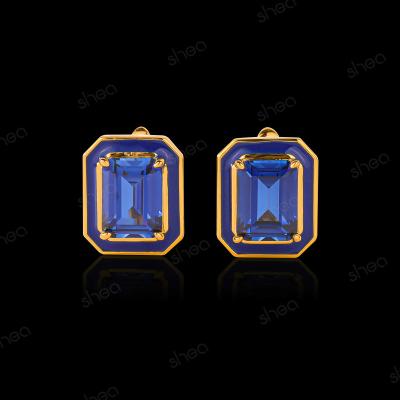 China Vintage Factory Outlet Wholesale Price Gold Plated 1CT Sapphire Gemstone Vintage Studs Earring Fine Jewelry Women for sale