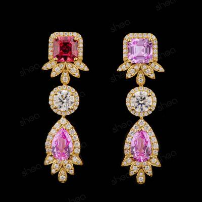 China CLASSIC Factory Outlet Wholesale Price 925 Silver 3CT Asscher Round Pear Cut Gemstone Three Stone Flower Drop Earring Fine Jewelry Women for sale