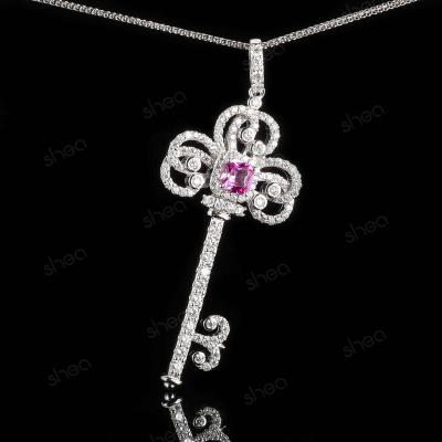 China CLASSIC Factory Outlet Wholesale Price 925 Silver 4CT Cushion Round Cut Gemstone Vintage Royal Key Necklace Pendant Fine Jewelry Women for sale