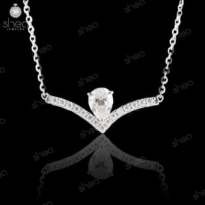 China CLASSIC Factory Outlet 925 Sterling Silver 1ct Pear Cut Moissanite Gemstone Solitaire V Shape Fine Jewelry Necklace Pendant Women for sale