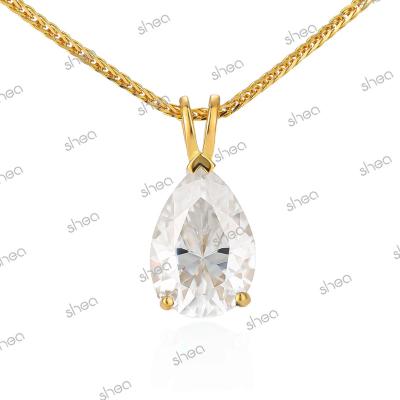 China CLASSIC Factory OEM Wholesale Price Gold Plated 2ct Pear Cut Moissanite Solitaire Pendant Mother's Day Jewelry Women for sale