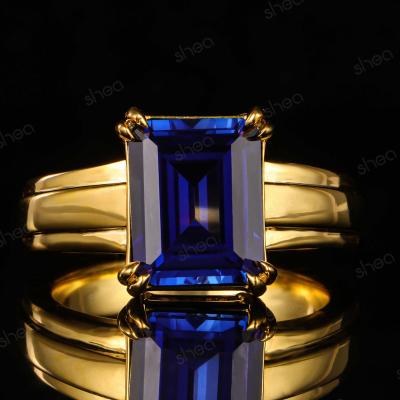 China Stackables Solitaire Factory Outlet Wholesale Price Gold Plated 2CT Emerald Cut Gemstone Stackables Solitaire  Fine Jewelry Engagement Ring for sale