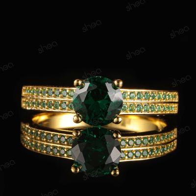 China Stackables Vintage Factory Outlet Wholesale Price Gold Plated 1CT Round Brilliant Cut Emerald Gemstone Stackables Vintage Fine Jewelry Rings Women for sale