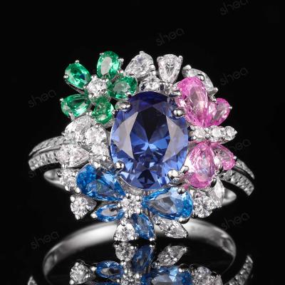 China Nature Stone Factory Outlet Wholesale Price 925 Silver 3CT Round Pear Cut Gemstone Nature Stone Blossom Symbol Ring Fine Jewelry Women for sale