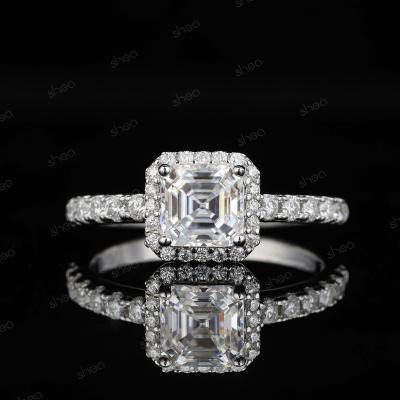 China Halo Factory Manufacturer Outlet Competitive Price 925 Silver 1.5ct Asscher Cut VVS Halo Anniversary Ring Fine Jewelry Women for sale