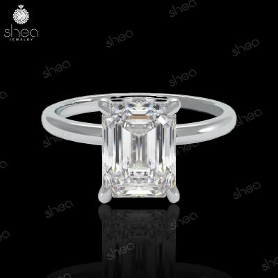 China Solitaire Factory Outlet Wholesale Price 925 Silver 4ct Emerald Cut Moissanite Solitaire Eternity Rings Fine Jewelry Unisex for sale