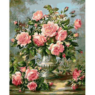 China Realistic Paint By Numbers Drop Shipping Flower Oil Painting Art DIY Sets for sale