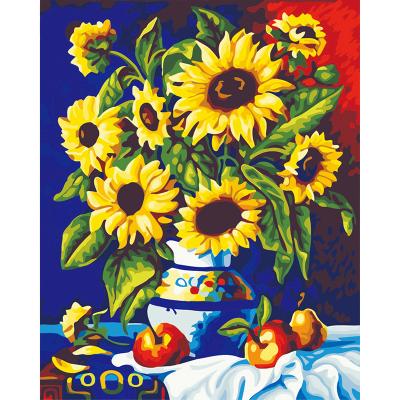 China Realistic Drop Shopping Painting By Numbers Sunflowers Canvas Oil Painting Handmde Decoration for sale