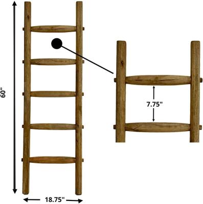 China Traditional spanning ladder | 5' Handcrafted Rustic Decorative Wooden Ladder | Quilt rack crafted with natural sustainable dark mango wood for sale