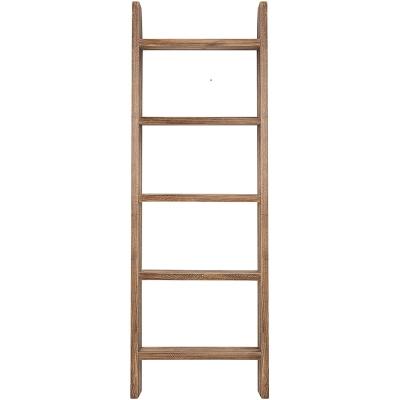 China Wall Leaning Towel - Traditional Style Dark Brown Wooden Wall Ladder Leaning and Covering Storage Rack or Display for sale