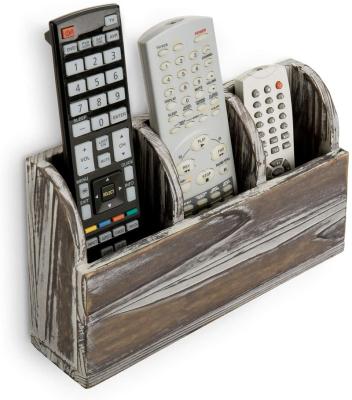 China Wall Mounted Solid Wood Traditional Cubicle Torched Media Remote Control Rack / Organizer for sale