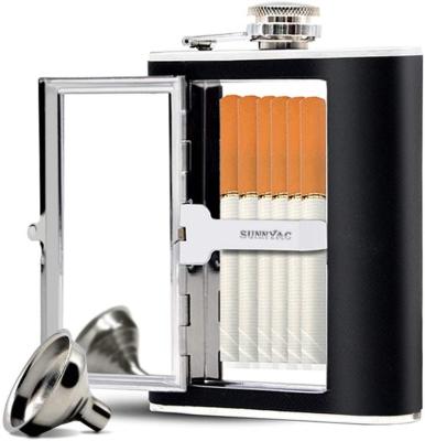 China Transient leak-proof hidden flask with cigarette holder and leather wrapped cover, including funnel and white, black case for sale