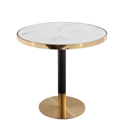 China Modern Dining Room Set Metal Furniture Restaurant Artificial Marble Gold Table for sale