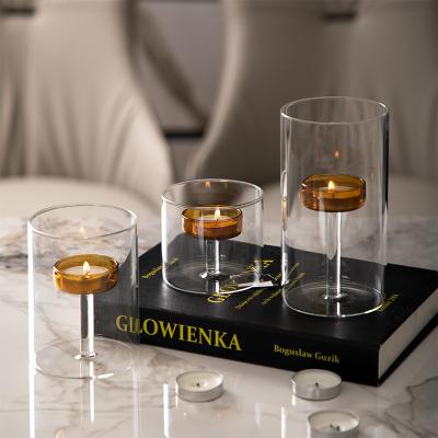 China Luxury Dining Experiences with Stylish Clear Glass Metal Candle Holder and Wooden Lid for sale