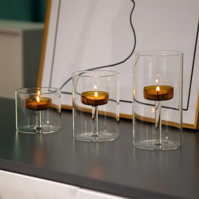 China Wooden Lid Clear Glass Jar Candle Holder for Luxurious European Home Table Decor for sale