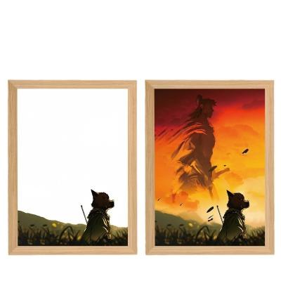 China Photo Frame Black Myth Wooden Frame Night Lamp Monkey King Design for Study and Bedroom for sale