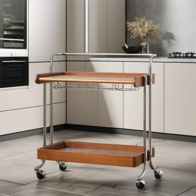 China Pan Rack Trolley Design Brown Coffee Side Table for Bedroom Kitchen Small Detachable for sale