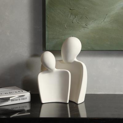 China Modern Bamboo-Integrated Porcelain Lovers Statue Abstract Art Figurine for Home Decor for sale