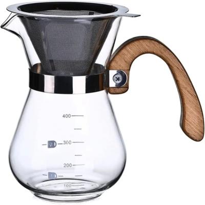 China Production coffee pot High Borosilicate Glass Coffee Dripper Filter with Handle and Lid for sale