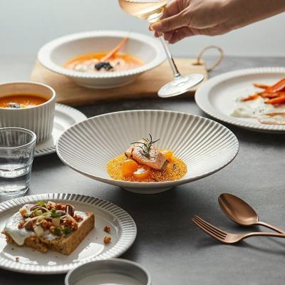 China Disposable Dinner Plates Bowls Cups Set with Relief Design in Nordic Modern Style Matte Glazed Ceramic for sale