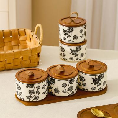 China Kitchen Storage Vintage Floral Ceramic Jar Sealed Canister for Food Container Storage for sale