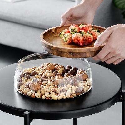 China Functional Design European Creative Double Thickened Glass Wood Tray for Food Storage for sale