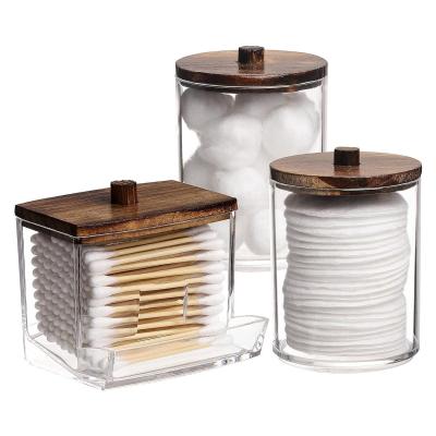 China Bamboo Lid Clear Square Acrylic Q-tip Dispenser Holder for Multifunction Storage for sale