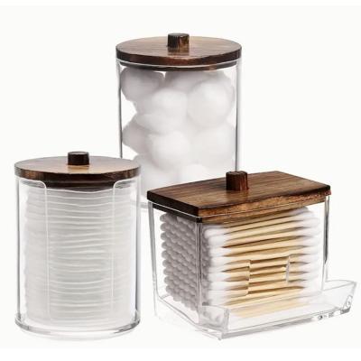 China Versatile Home Organization Clear Plastic Apothecary Jar for Qtip Cotton Buds Holder for sale