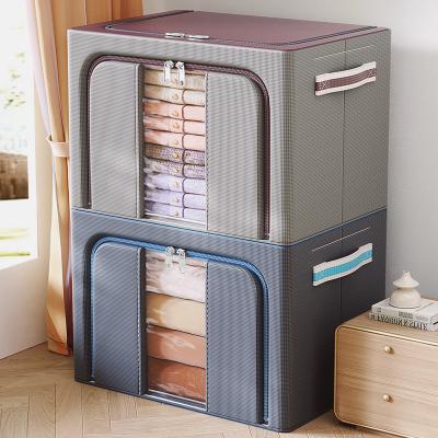 China Large Capacity Cloth Steel Frame Folding Fabric Storage Box Bins for Bedding and Clothes for sale