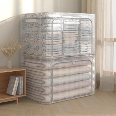 China GLOSSY Bedroom Cloth Steel Frame Folding Fabric Storage Box Bins Organizer For Clothes Boxes Basket Bedding Storage Bag Load ＞10kg for sale