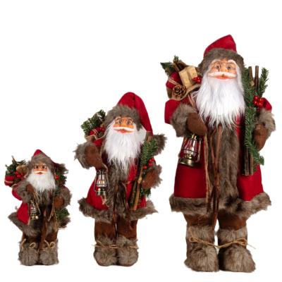 China Red Plush Santa Claus Figurine Stand Fabric for Indoor Christmas Decorations 30/45/60cm for sale