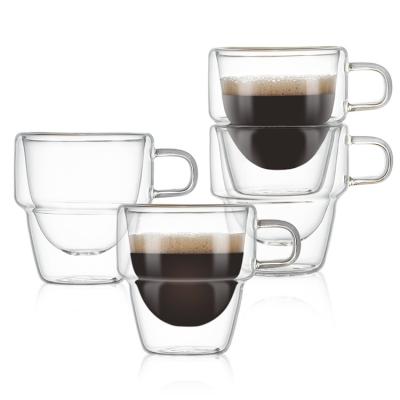 China Diseño clásico Tazas de café de vidrio transparente de doble pared de 150 ml para bebidas calientes y heladas en venta