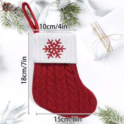 China Christmas Home Decoration Red Snowflake Alphabet Letters Knitting Stocking Candy Gift Bag for sale