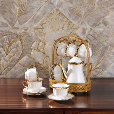 China Luxury European Style White Porcelain Tea Cup Set for Home Hotel Restaurant Office for sale