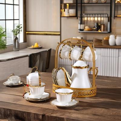 China Vintage Gold Ceramic Tea Cup Set European Luxury Style with Elegant Porcelain Saucer for sale