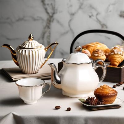 China Ceramic Gold Tea Set Tray Luxury Design Europe Gold Rim Teapot Teacup Saucer Set for Home for sale