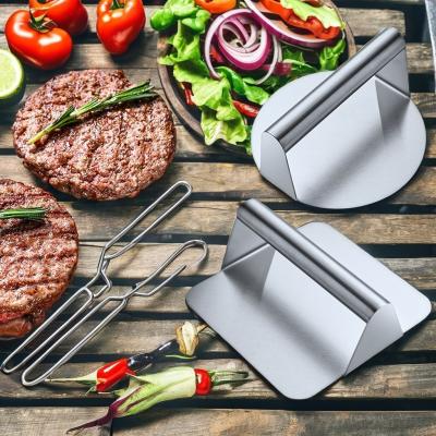 China Barbecue Outdoor Cooking Fabric Apron with Non-Stick Stainless Steel Square Burger Smasher for sale