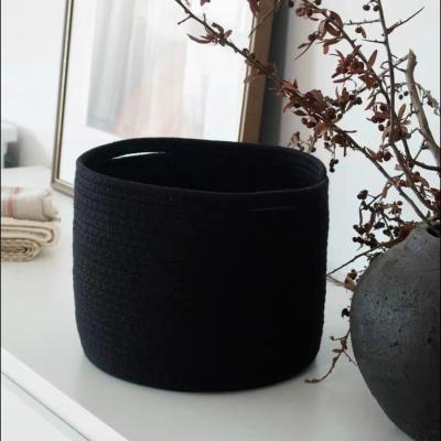 China Multifunctional Portable Large Decorative Storage Basket Stocked Fabric Type 100% Cotton for sale