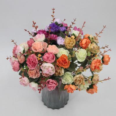 China Schöne bunte 21 Diamantrosen Herbststrauß 30cm Kunstblumen Mittelpunkt für Hochzeitshäuser zu verkaufen