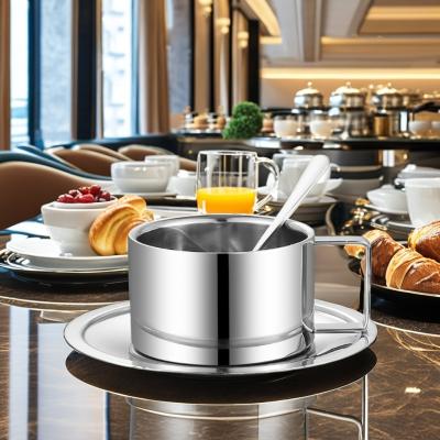 China Stainless Steel Coffee Cup Set with Spoon Tray Modern and Fashionable Design for sale