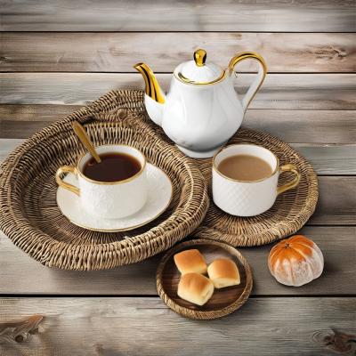 China BAMBOO Nordic Vintage Tea Set Luxury Bone Cups and Saucers for Cafe Milk Tea Moments for sale