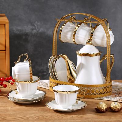 China Stylish Coffee Equipment Luxury Ceramic Gold Porcelain Vintage Teapot Cups for Home for sale