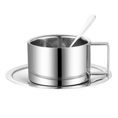 China Coffee Tea Sets Exquisite 304 Stainless Steel Cup Set with Spoon Tray and Milk Mug for sale