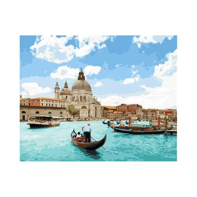 China Handpainted Canvas Portrait Kits for Home Decor Digital Printing Number Pictures Artistic Drawing Landscape Subject for sale