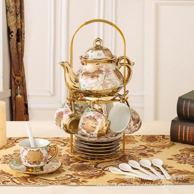 China Luxury European-Style Ceramic Tea Set with 6 Cups and Saucer Porcelain Teapot Gift Box for sale