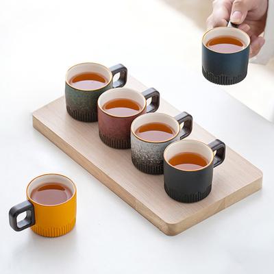 China Portable 50ml Nordic Ceramic Mug Wooden Handgrip and Double Structure for Coffee Lovers for sale